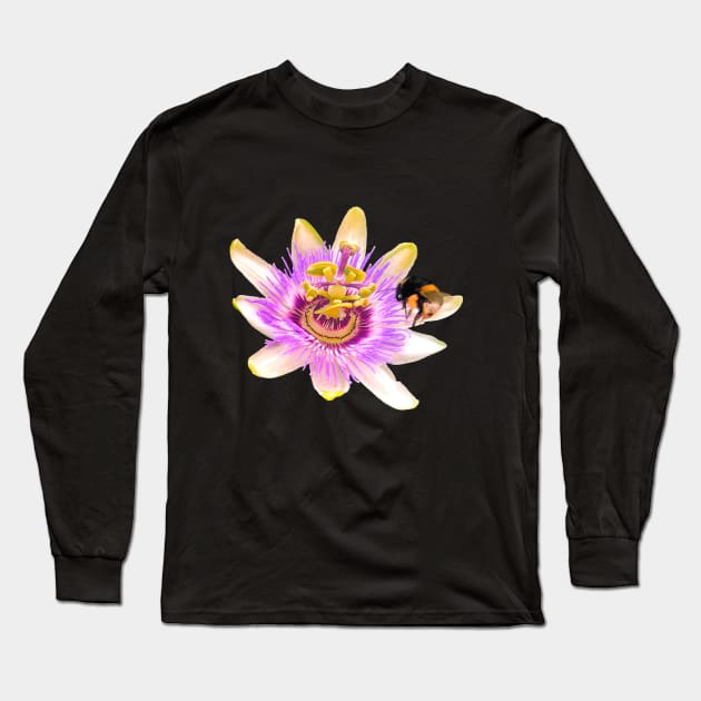 Bee themed gifts for women, men and kids. Blue crown Passion flower with bumble bee - save the bees Long Sleeve T-Shirt by Artonmytee